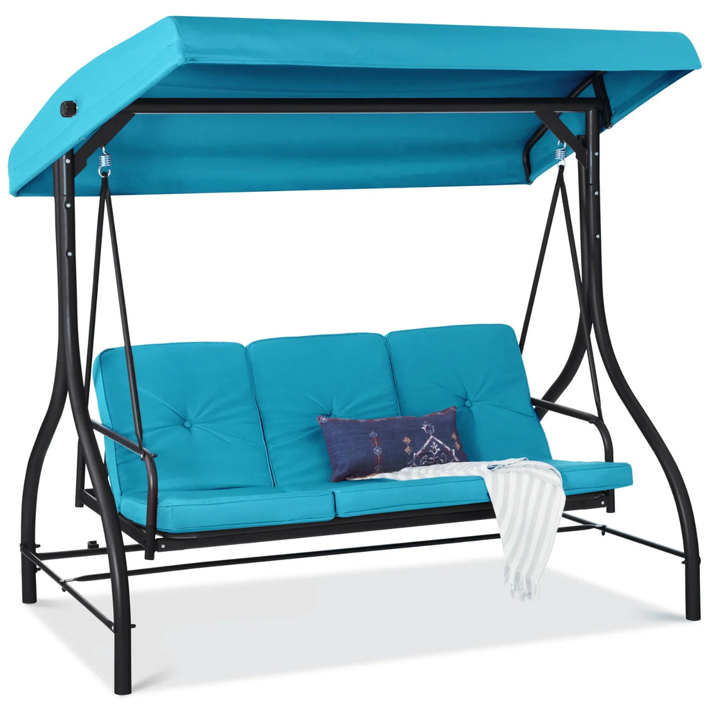 Best Choice Products 3-Seat Outdoor Converting Canopy Swing Glider Patio Hammock w/ Removable Cushions - Burgundy