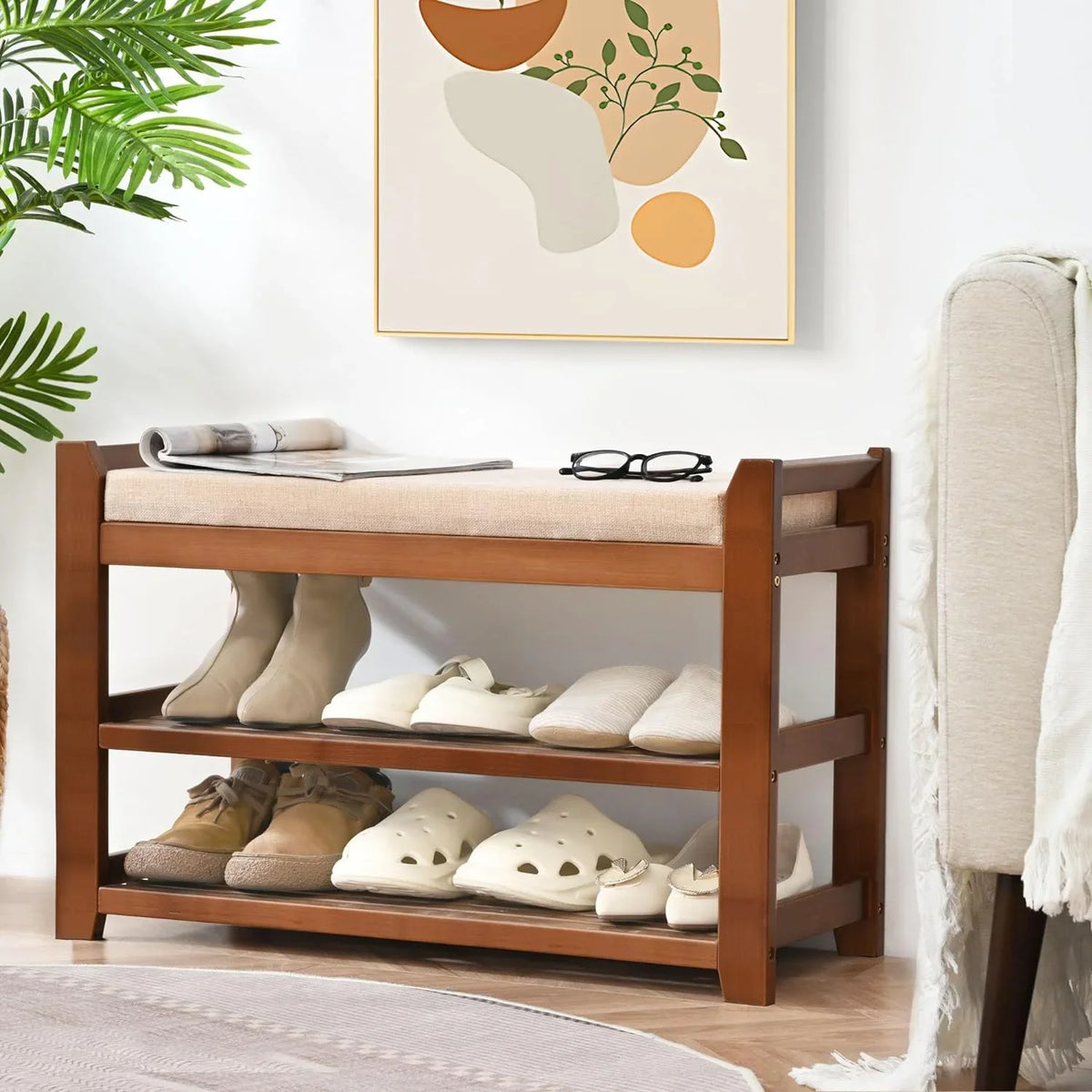 Shoe Rack for Front Door Entrance, 28" Entryway Bench with Coat Rack, Hall Tree Shoe Bench with Storage for Entry, Hallway, Bedroom, Living Room