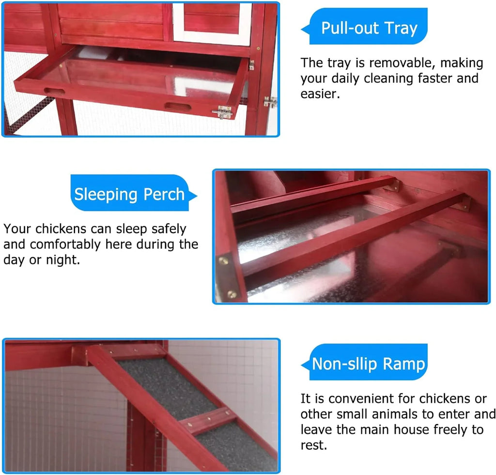 PETSCOSSET Chicken Coop with Run Large Wooden Chicken Tractor with Wheels Waterproof Outdoor Hen House Poultry Cage, Gray