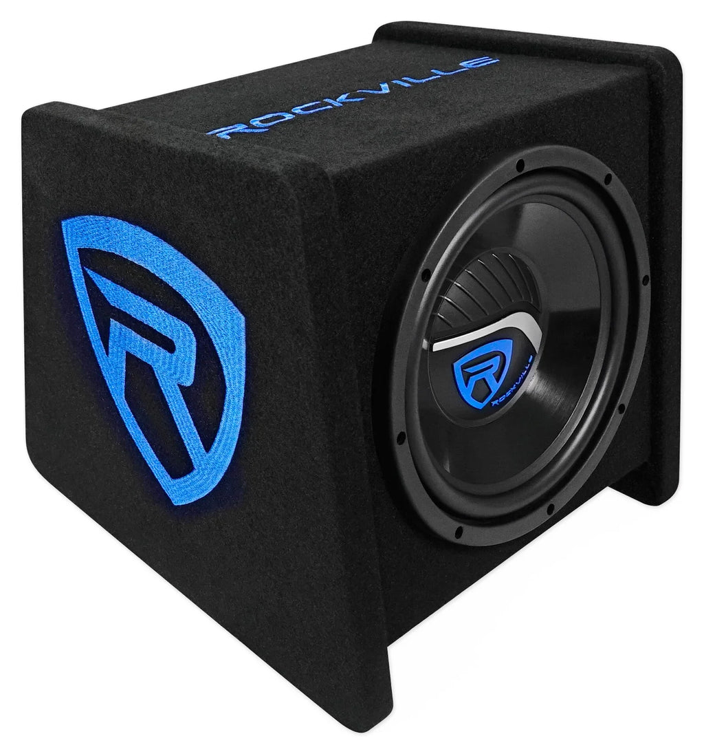 Rockville RV10.1D 500w 10" Loaded Car Subwoofer Enclosure+Mono Amplifier+Amp Kit
