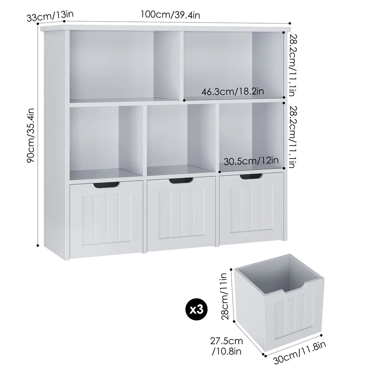 Homfa Toy Storage Organizer with 3 Movable Drawers, 5 Cube Kids Bookcase for Playroom, Storage Cabinet for Living Room, White Finish