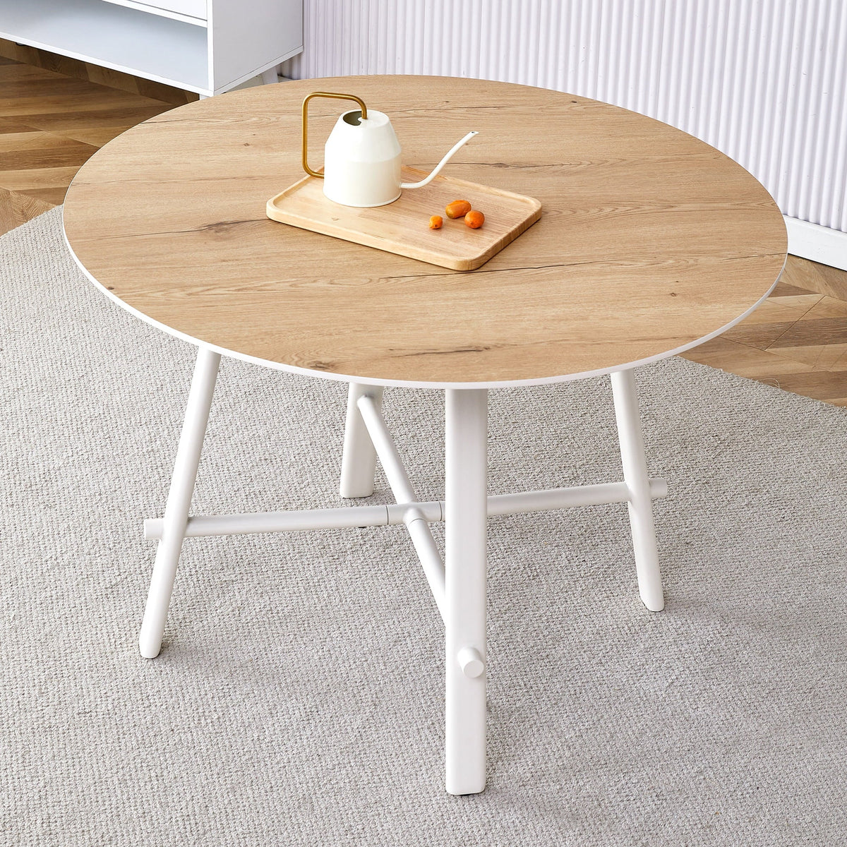 PORKISS Round Dining Table for 4 People, Wood Kitchen Dining Table with Metal Legs, Modern Dining Room Tables for Kitchen Living Room, White #2
