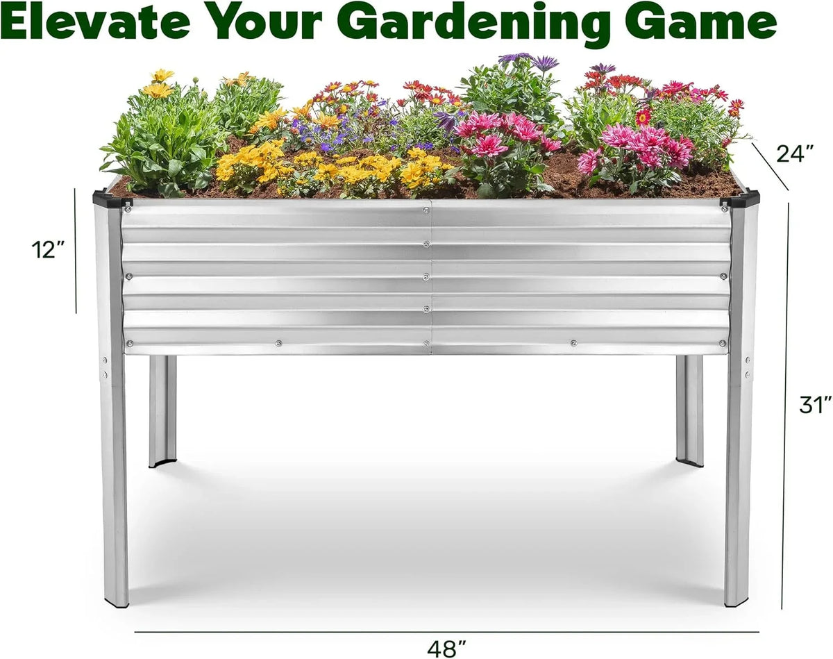 Galvanized Raised Garden Beds Outdoor with Legs // 48"24"31in Elevated Planter Box for Vegetables, Flowers (Silver) // Large Metal Garden Bed for Backyard Patio Gardening
