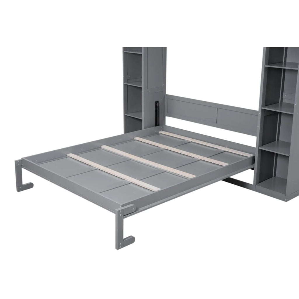 Harper & Bright Designs Full Size Murphy Bed with Shelves, Foldable Wall Bedframe w/Flexible Slats Support, Space-Saving Design, Can Be Folded Into Cabinet, White