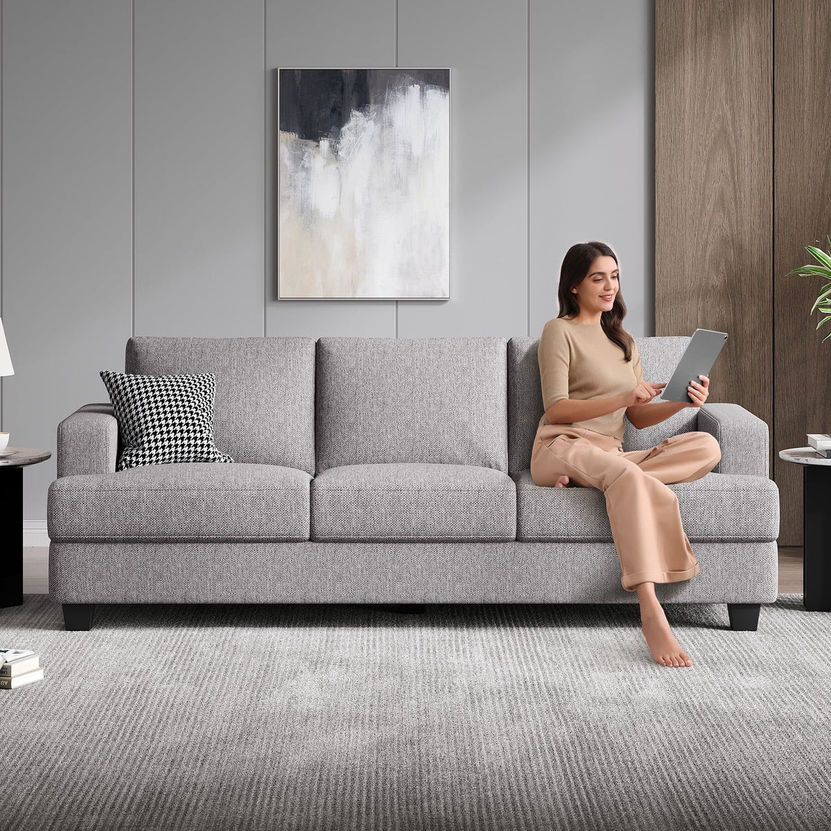 BLAZANT 3 Seater Sofa Oversize, 89" Extra Large Size Sofa Couch with Extra Deep Seats, Modern Loveseat Sofa, Comfortable Fabric, Easy to Install, for Living Room Apartment Lounge, Brown