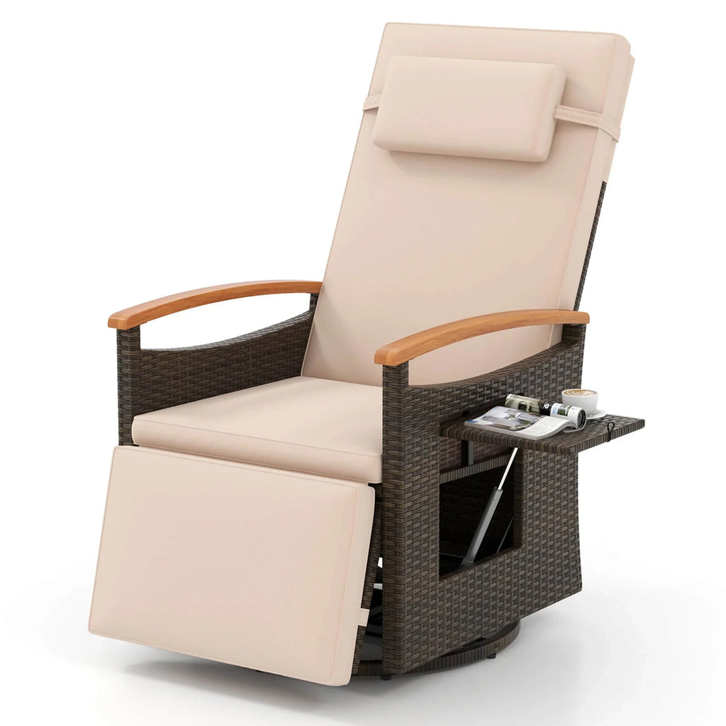 Costway Outdoor 360" Swivel Rattan Recliner Chair Patio Wicker Chaise Lounge Chair Beige