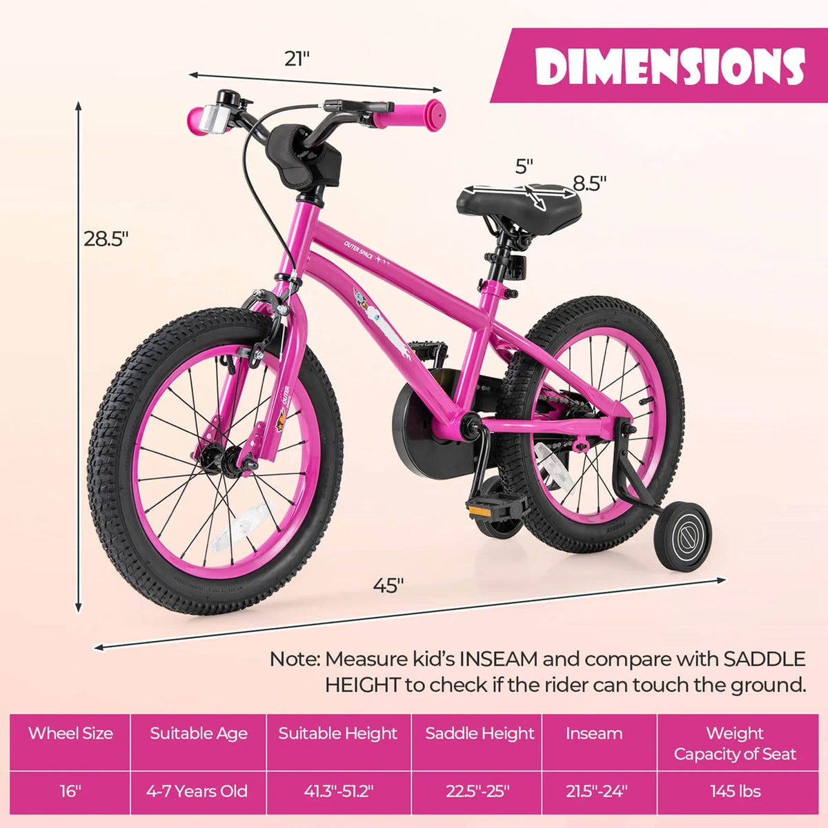 Costway 16-Inch Kid’s Bike for 4-7 Years Old with Adjustable Saddle & Anti-slip Handlebar Black