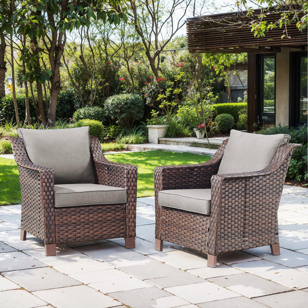 Bellefurn Outdoor Wicker Patio Chairs Set of 2 with Side Table,All-Weather Wicker Rattan Chairs Patio Furniture Chairs for Porch Balcony Backyard Yard Deck
