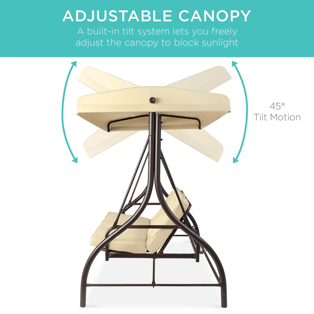 Best Choice Products 3-Seat Outdoor Converting Canopy Swing Glider Patio Hammock w/ Removable Cushions - Burgundy