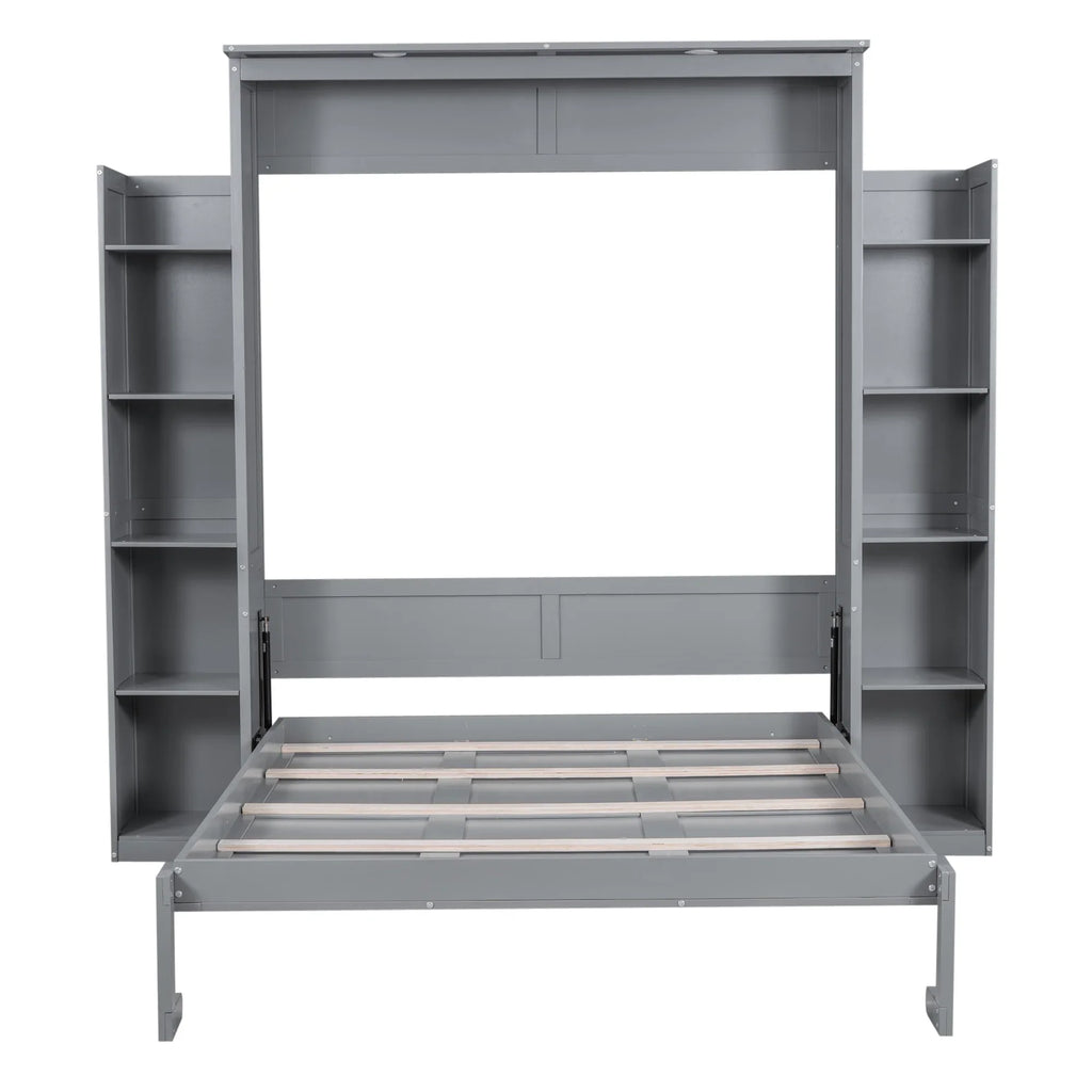 Harper & Bright Designs Full Size Murphy Bed with Shelves, Foldable Wall Bedframe w/Flexible Slats Support, Space-Saving Design, Can Be Folded Into Cabinet, White