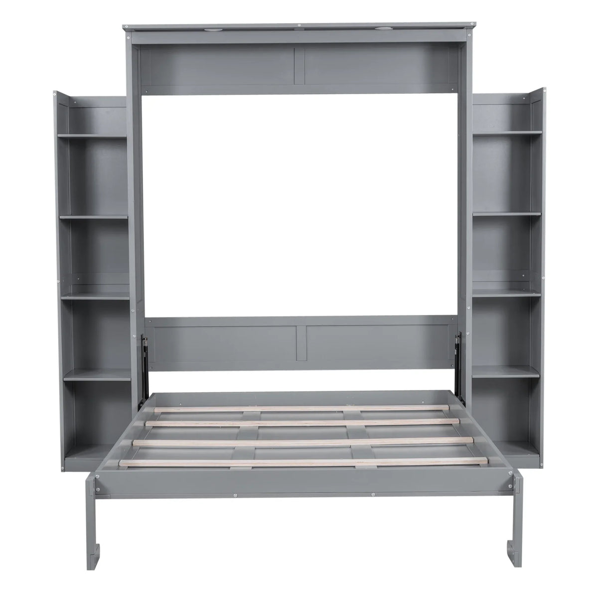 Harper & Bright Designs Full Size Murphy Bed with Shelves, Foldable Wall Bedframe w/Flexible Slats Support, Space-Saving Design, Can Be Folded Into Cabinet, White