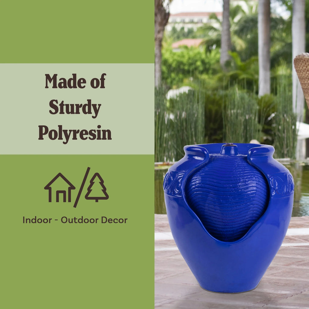 Pure Garden Jar Water Fountain �?Indoor or Outdoor Water Feature with Electric Pump and LED Lights by Pure Garden (Cobalt Blue)