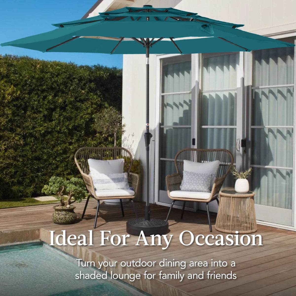 Best Choice Products 10ft 3-Tier Patio Umbrella, Market Sun Shade w/ Tilt Adjustment, Easy Crank - Red