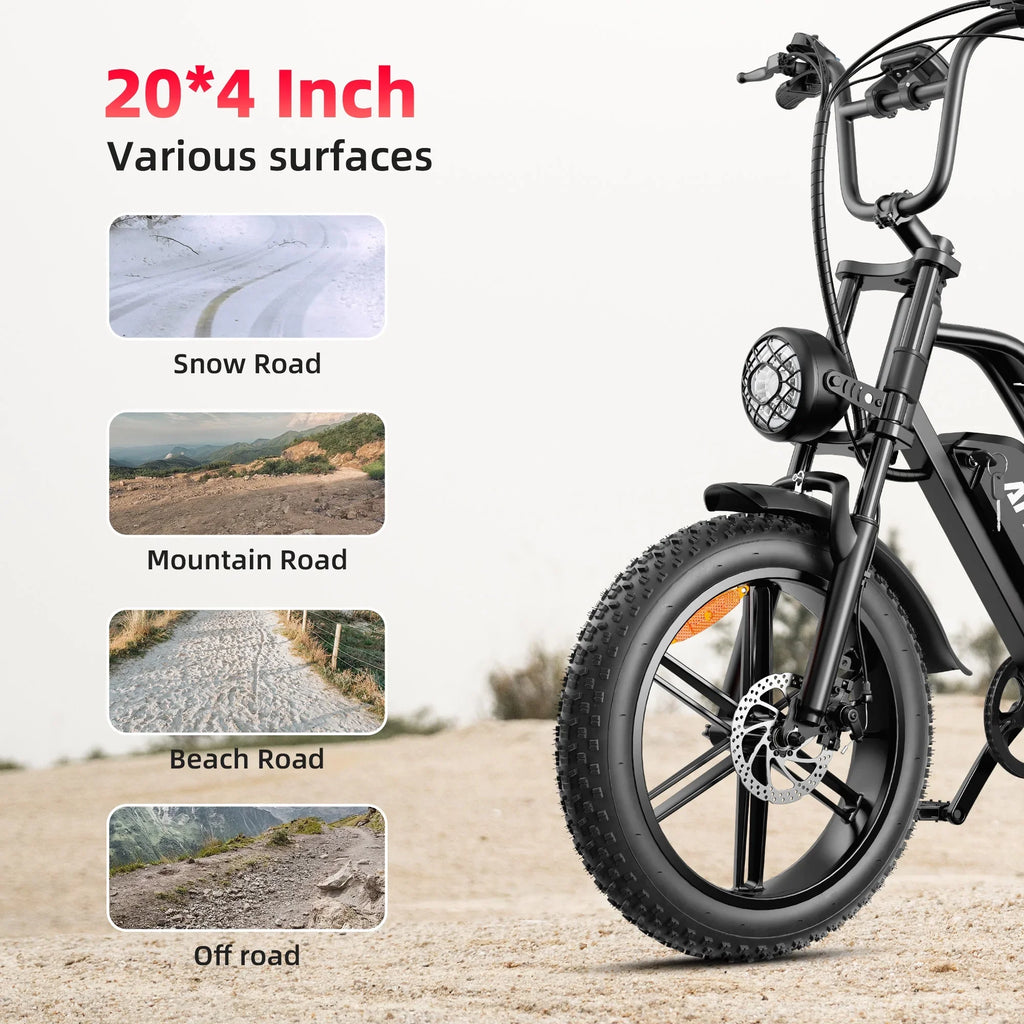 AMYET G60 Peak 1500W Electric Bike, 20" Fat Tire E-Mountain Bikes, 48V 20Ah 32MPH Ebike for Adults Full Suspension UL2849