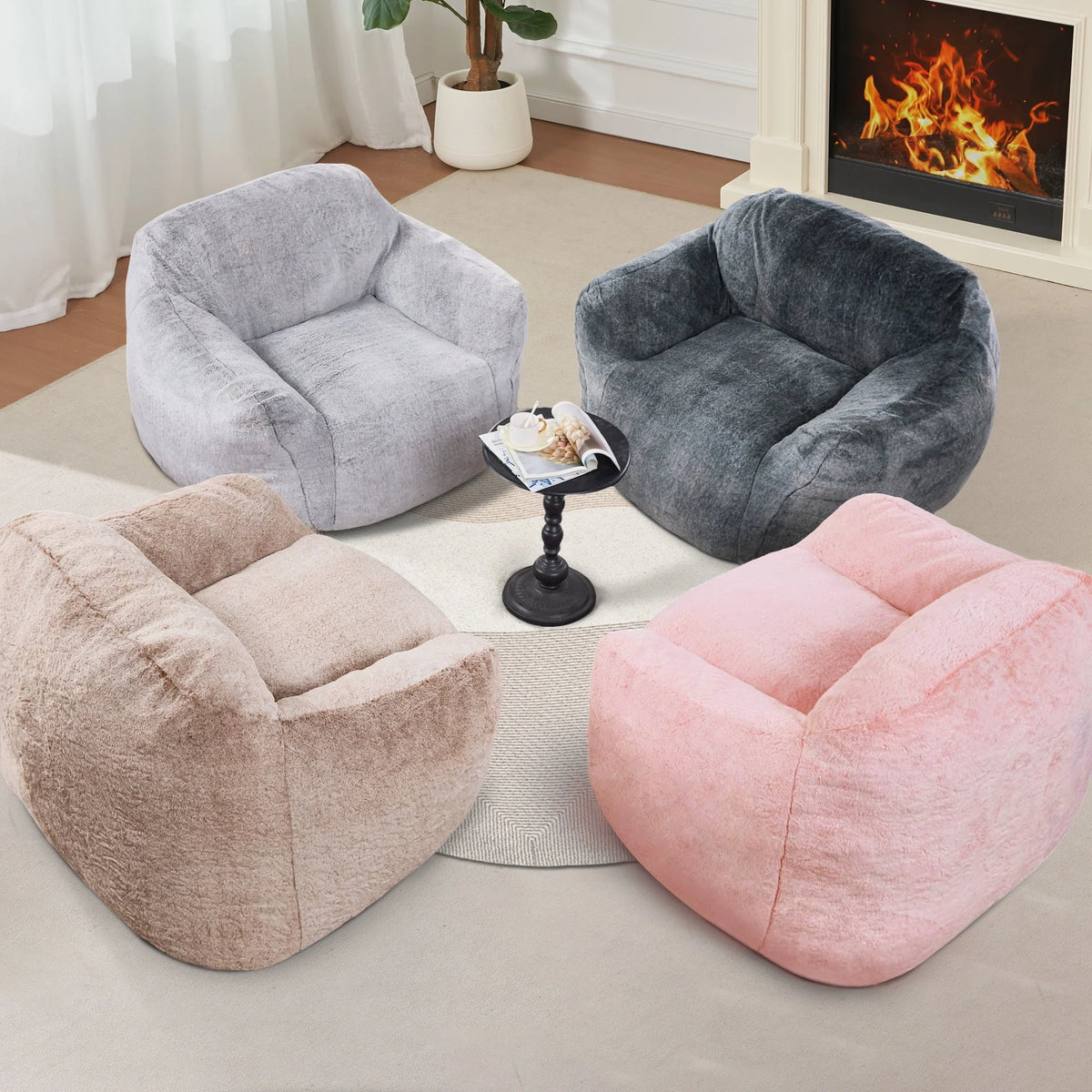 HOMGUAVA Giant Bean Bag Chair for Adults & Kids, Oversized Lounger Couch Large Lazy Chair w/ Stuffed Memory Foam & Wide Armrests, Light Gray