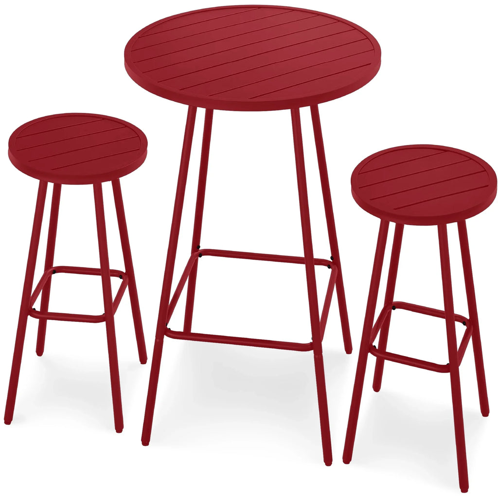 Best Choice Products 3-Piece Steel Patio Bar Height Round Bistro Set w/ Backless Stools, Slatted Design - Black