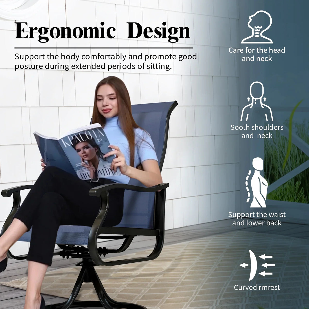 Patio Swivel Chairs Set of 2, Outdoor High Back Rocker Dining Chairs with All-Weather Textilene Mesh and Metal Frame, Comfortable Swivel Chairs for Patio, Garden, Deck, and Backyard (Beige)