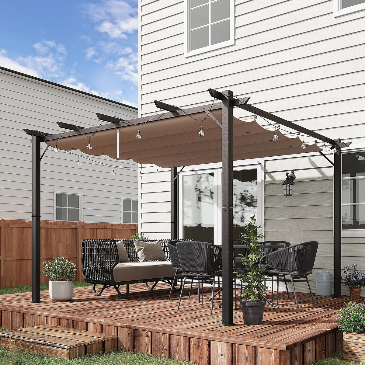 Outsunny 10' x 10' Pergola with Retractable Shade Canopy, Aluminum, Gray