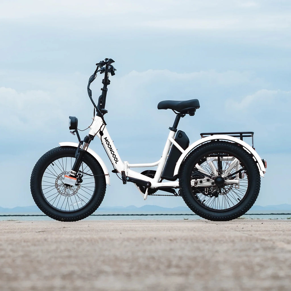 MOONCOOL TK1 Folding Electric Tricycle for Adults,48V 14.5Ah Removable battery, 500W"Peak 1000w"Motor, 20" Fat Tire Step-Thru 3Wheel Electric Bicycle w/Front&Rear Baskets, Certified to UL 2849 by SGS