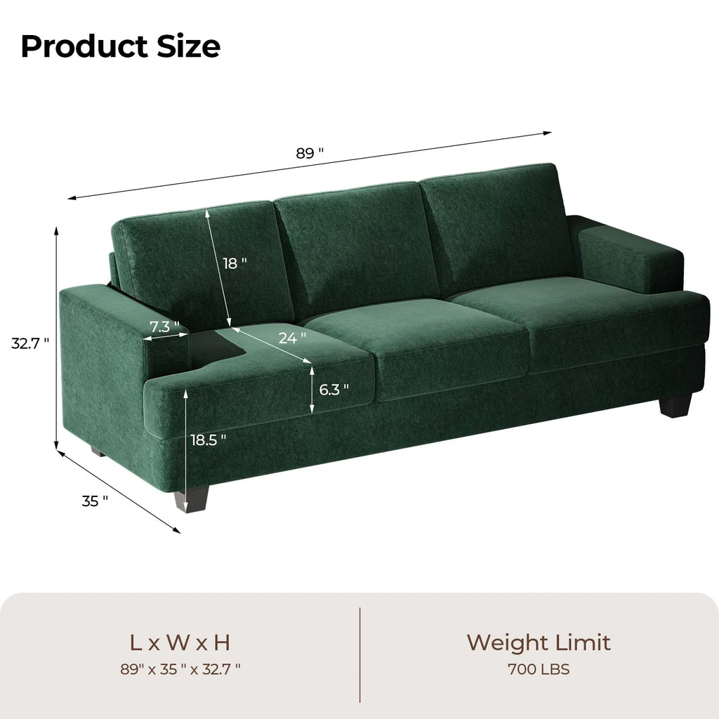BLAZANT 3 Seater Sofa Oversize, 89" Extra Large Size Sofa Couch with Extra Deep Seats, Modern Loveseat Sofa, Comfortable Fabric, Easy to Install, for Living Room Apartment Lounge, Brown