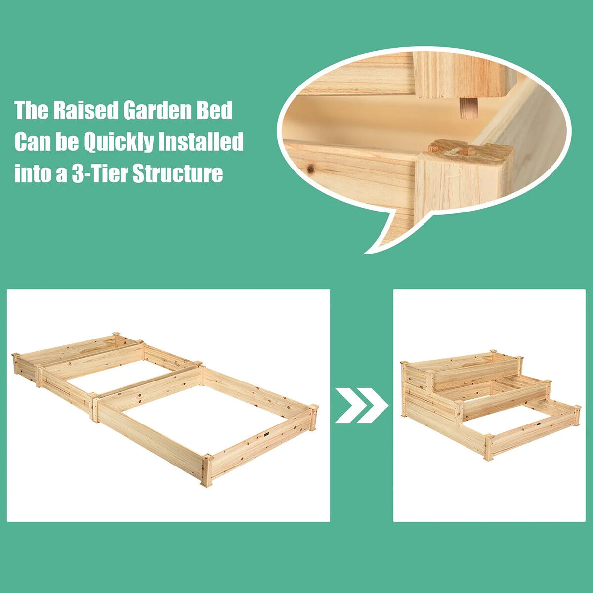 Costway 3 Tier Wooden Raised Vegetable Garden Bed Elevated Planter Kit Outdoor Gardening