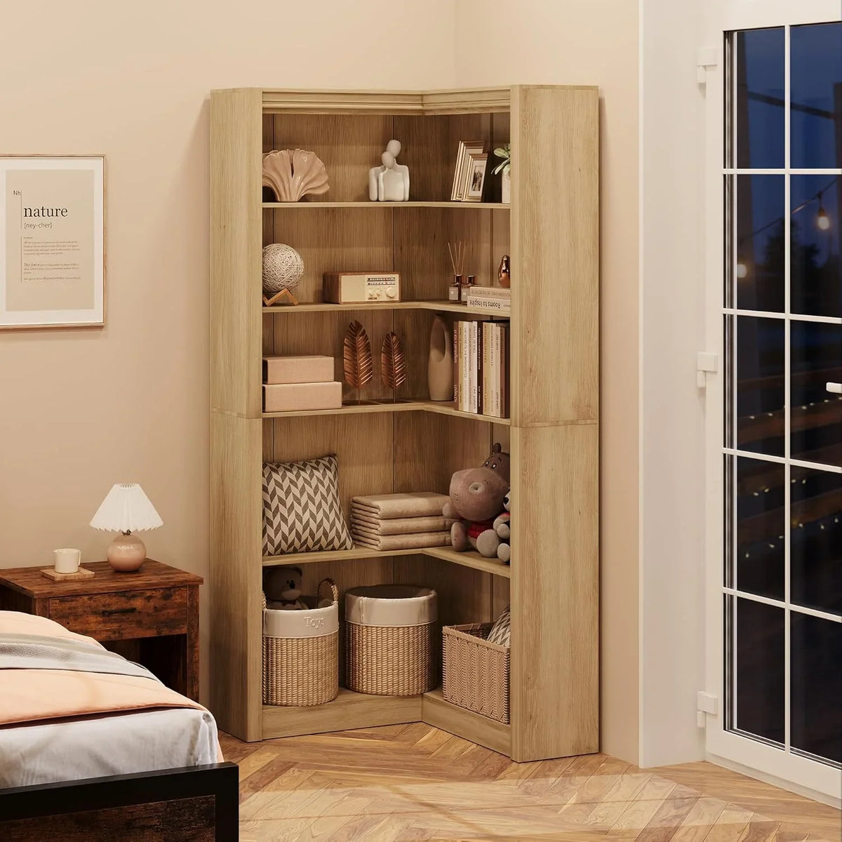 Studyset Corner Bookshelf Farmhouse Corner Bookcase 71.8'' Tall Bookcase, L-Shaped Large Display Shelf 5 Tier L-Shaped Bookshelf Large Shelf w/Anti-Tipping Kit, Bookcases with Storage Heavy Duty