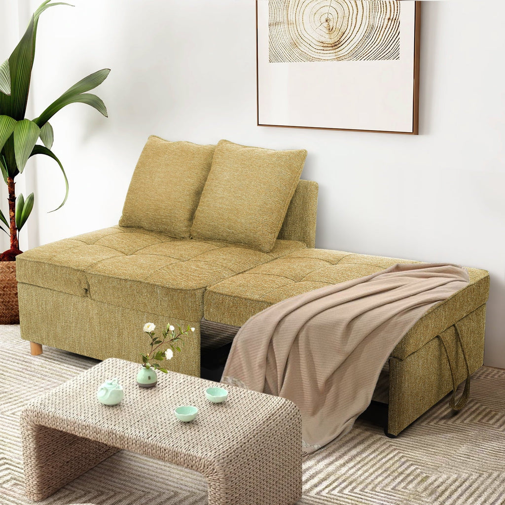 SEJOV 4-in-1 Convertible Sleeper Chair Bed, Linen Sofa Bed for Small Space, Futon Sofa with 2 Throw Pillows for Living Room, Single Recliner with 5 Adjustable Backrest for Bedroom Apartment, Brown