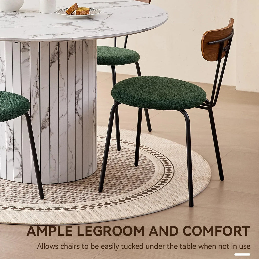47 inches Modern Round Dining Table, Wood Kitchen Table for 4 with Two-part Tabletop and Wooden Strip Columns Base, Farmhouse Table for Kitchen, Dinning Room, Oak