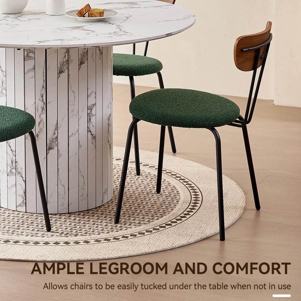 47 inches Modern Round Dining Table, Wood Kitchen Table for 4 with Two-part Tabletop and Wooden Strip Columns Base, Farmhouse Table for Kitchen, Dinning Room, Oak