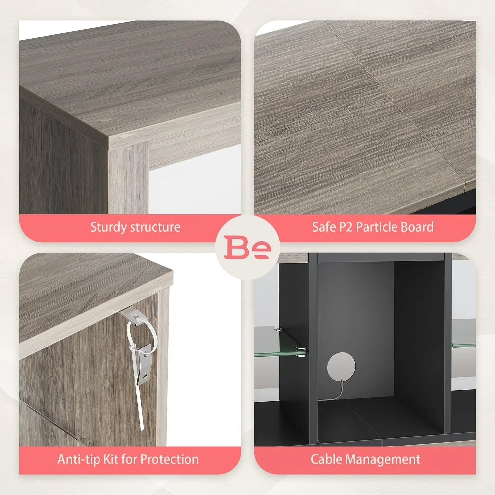 Bestier Entertainment Center with LED Lights TV Stand Media Console Table for TVs up to 60" in Light Grey