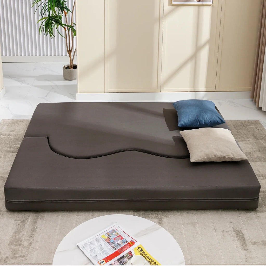 ZAFLY Full Size Convertible Futon Sofa Bed, Floor Sofa Bed Foldable, Foam Folding Mattress Sleeper, Cloth Fabrics Floor Couch Lounge Sleeper Bed for Living Room/Bedroom, Dark Grey