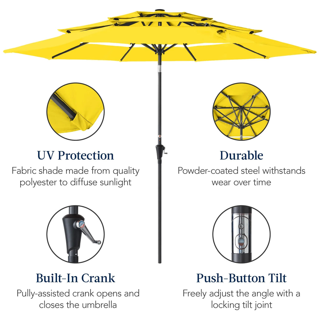 Best Choice Products 10ft 3-Tier Patio Umbrella, Market Sun Shade w/ Tilt Adjustment, Easy Crank - Red