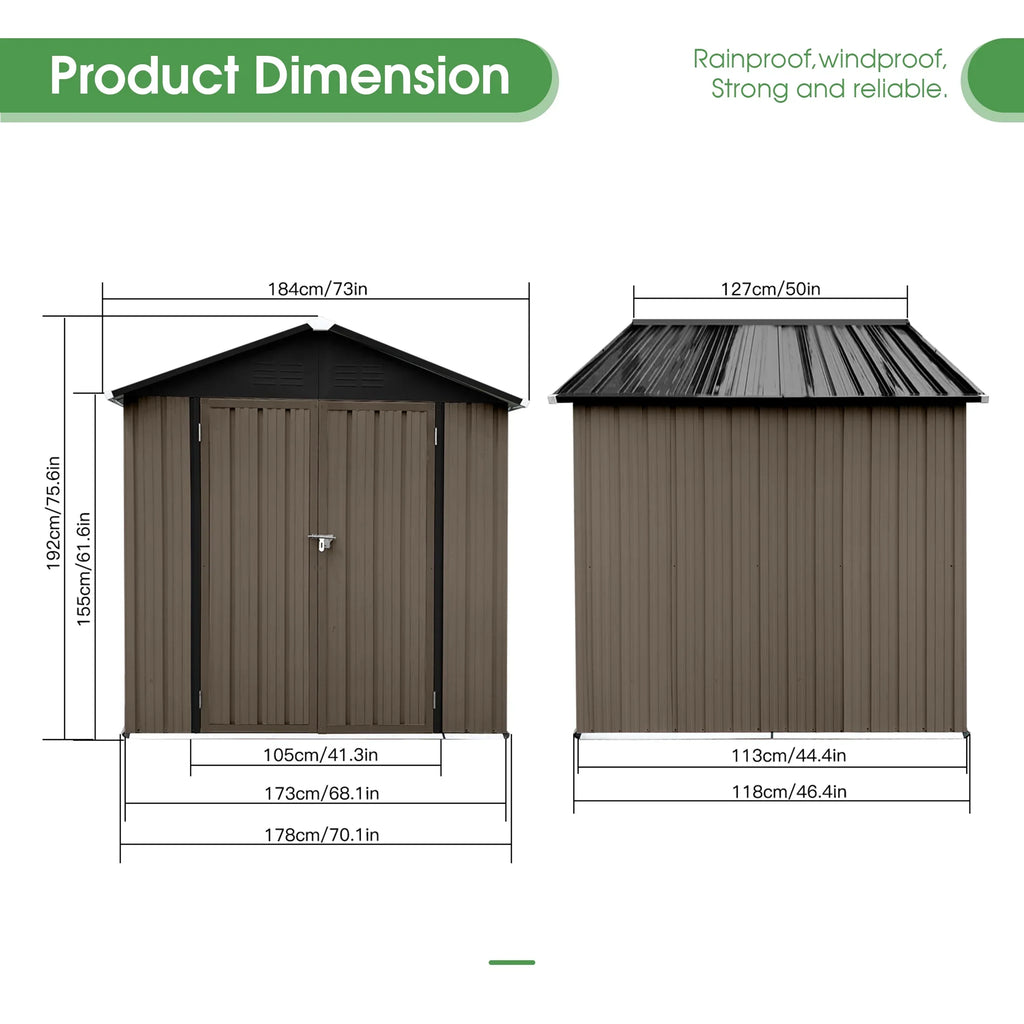 Aukfa Outdoor Storage Shed, 5 X 4 FT Metal Garden Shed, Waterproof Tool Shed for Backyard Patio, Brown