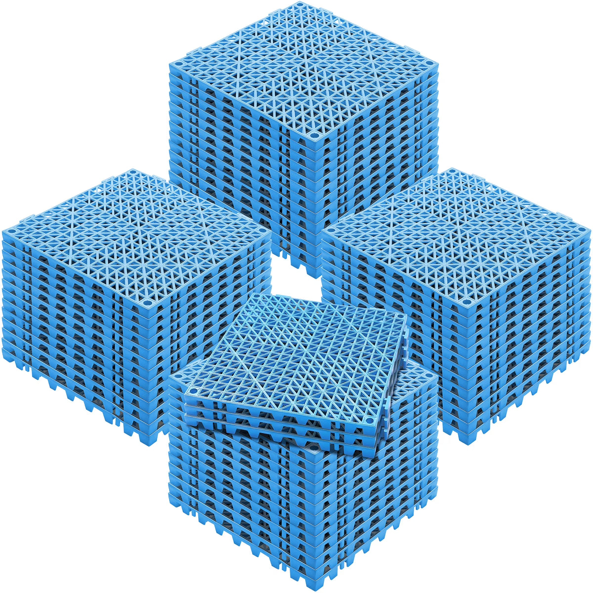 KFFKFF 55 PCS Interlocking Drainage Floor Mat 12" x 12" x 0.6" Modular Interlocking Cushion PVC Non-Slip Drainage Tiles Mats for Pool, Bathroom, Shower, Deck, Patio (Blue)