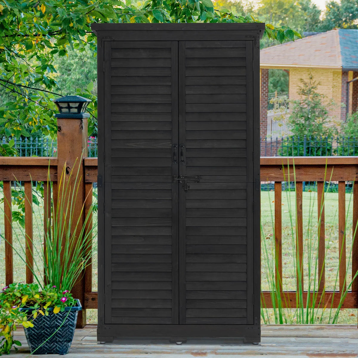 MCombo Tall Garden 1.52 x 2.85 ft. Wood Storage Shed, Brown