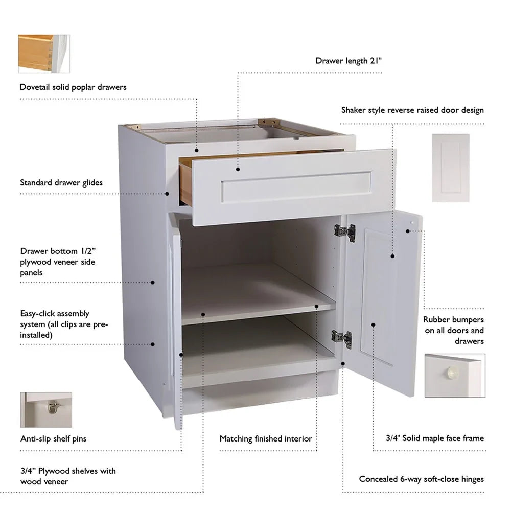 Design House Brookings Solid Wood Ready to Assemble 15"W x 24"H x 12"D Tall Shaker Wall Kitchen Cabinet, White