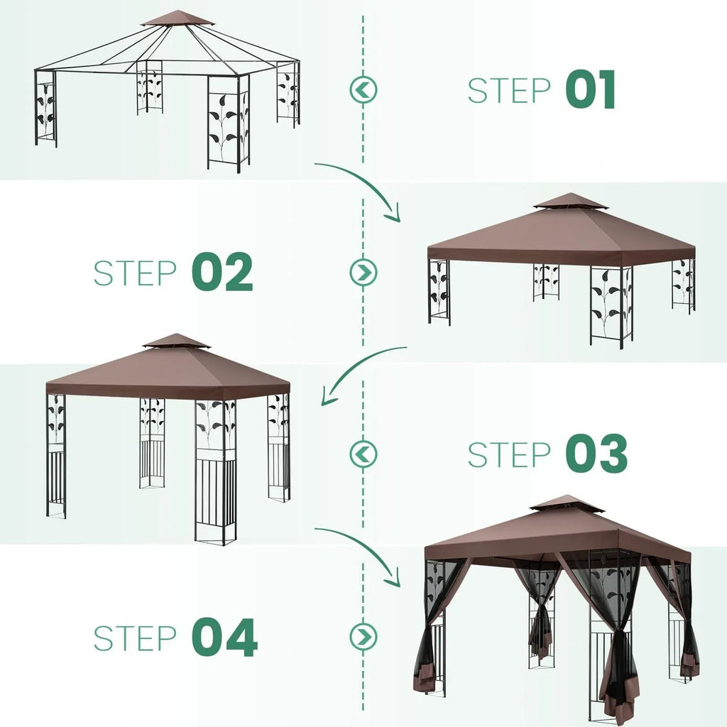 COBIZI 10' x 13' Pop Up Gazebo, Screened Patio Gazebo, Outdoor Steel Double Roof Canopy Tent, Metal Frame Canopy with Mosquito Netting, Sunshade for Garden, Lawns, Gray