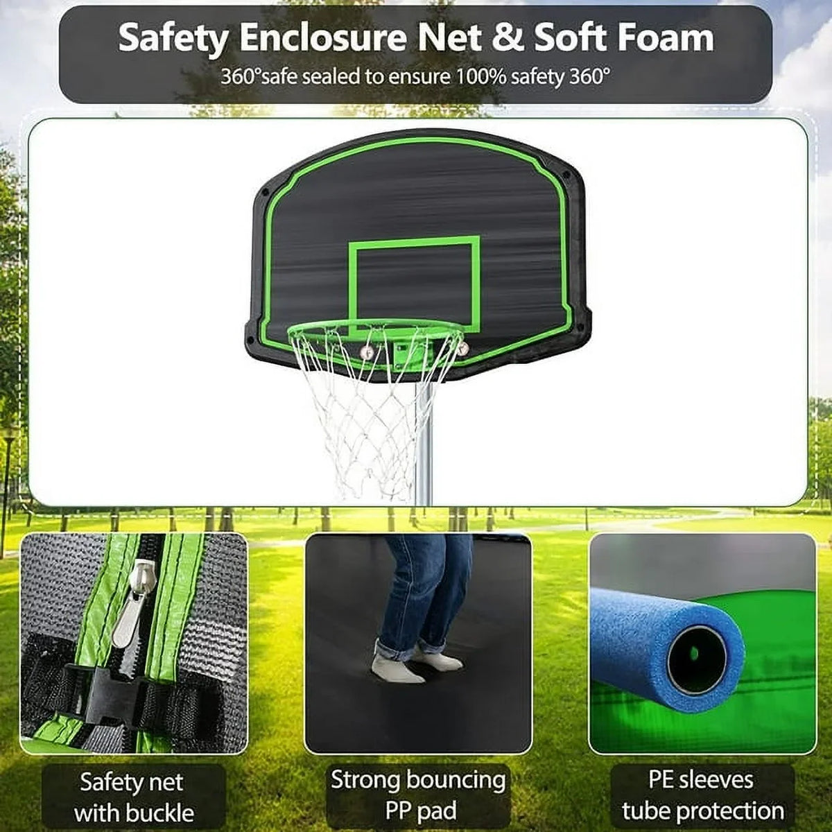 SOGES 12ft Trampolines with Slide and Swing, Basketball Hoop, 4�C7 Kids