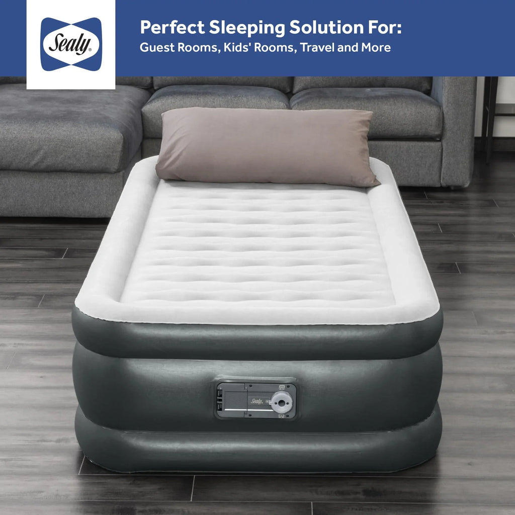Tritech 18" Inflatable Air Mattress Bed with Built-in Pump, Storage Bag, and Repair Patch, for Indoor and Outdoor Use, Twin
