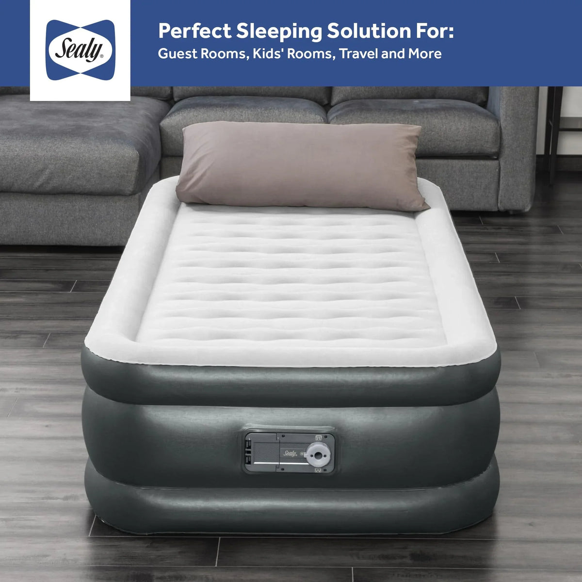 Tritech 18" Inflatable Air Mattress Bed with Built-in Pump, Storage Bag, and Repair Patch, for Indoor and Outdoor Use, Twin