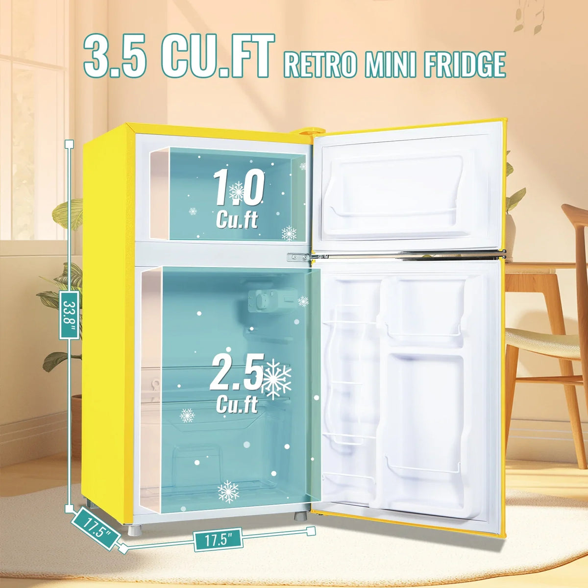 TACOOL Refrigerator with Top Freezer 3.5Cu.ft Two Door Small Mini Fridge with Extra Drink Space for Home Office Dorm Red