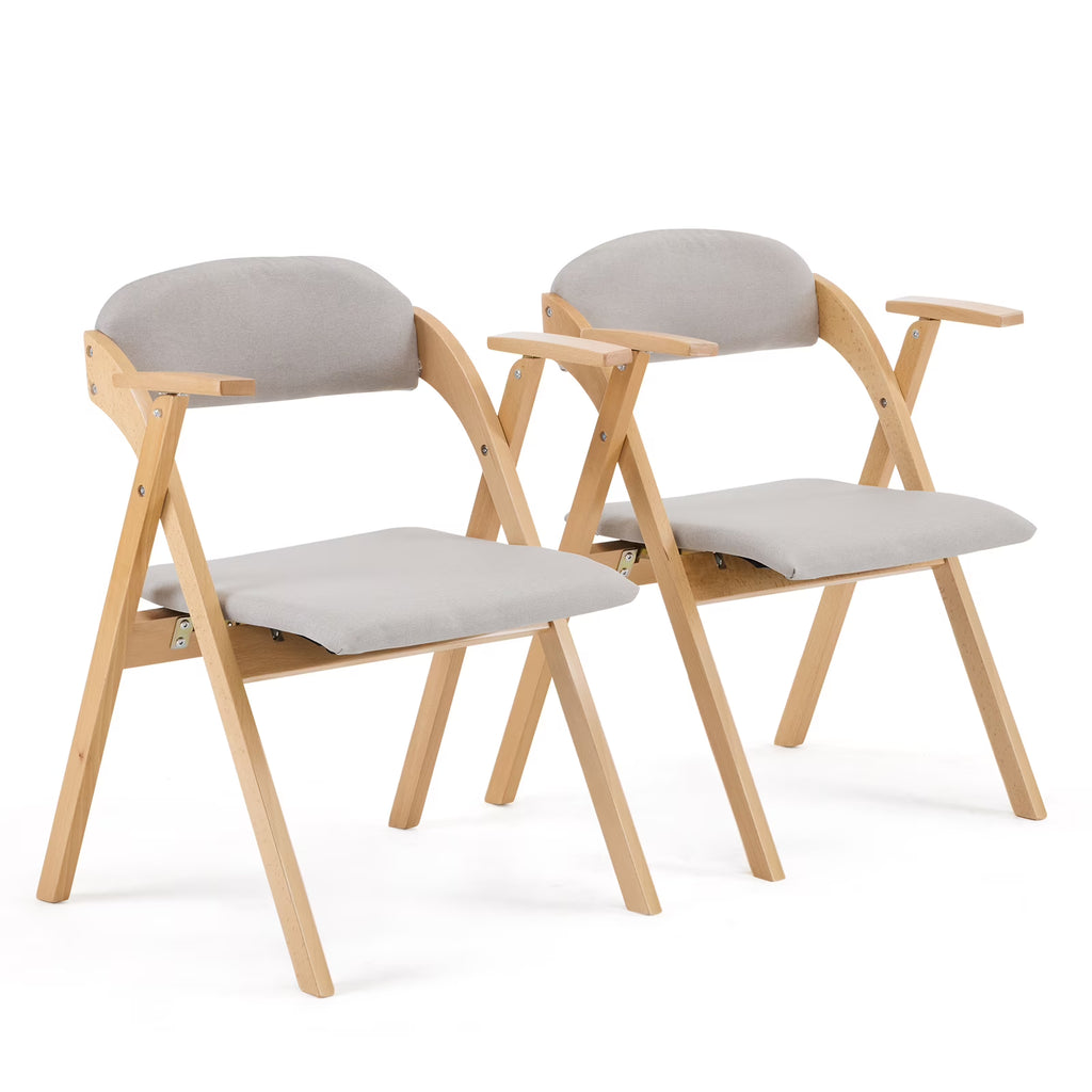 Ktaxon Folding Chairs Rubber Wood Frame Foldable Event Chairs Padded Diner Chairs for Office and Party Reading Dining Set of 2 Light Gray