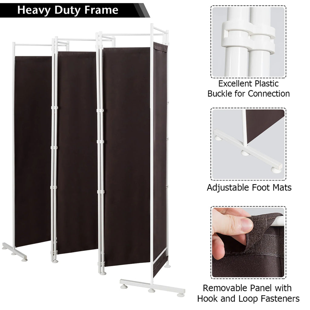 Costway 6-Panel Room Divider Folding Privacy Screen w/Steel Frame Decoration Brown