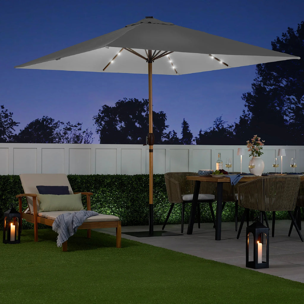 Best Choice Products 9ft Deep Square Solar LED Lighted Patio Umbrella w/ Woodgrain Pattern, UV-Resistant - Black