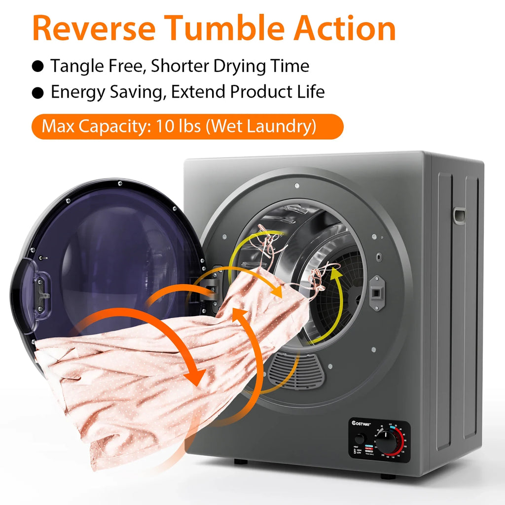 Costway Electric Tumble Compact Laundry Dryer Stainless Steel Wall Mounted 1.5 cu.ft.