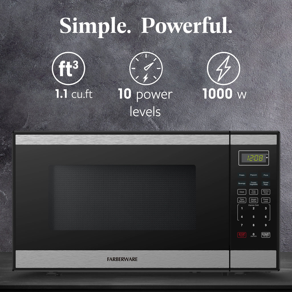 Farberware FMGZ09BKA 0.9 Cu. Ft. Microwave Oven, 900W, Digital Control, LED Display, 6 Cooking Presets, Black