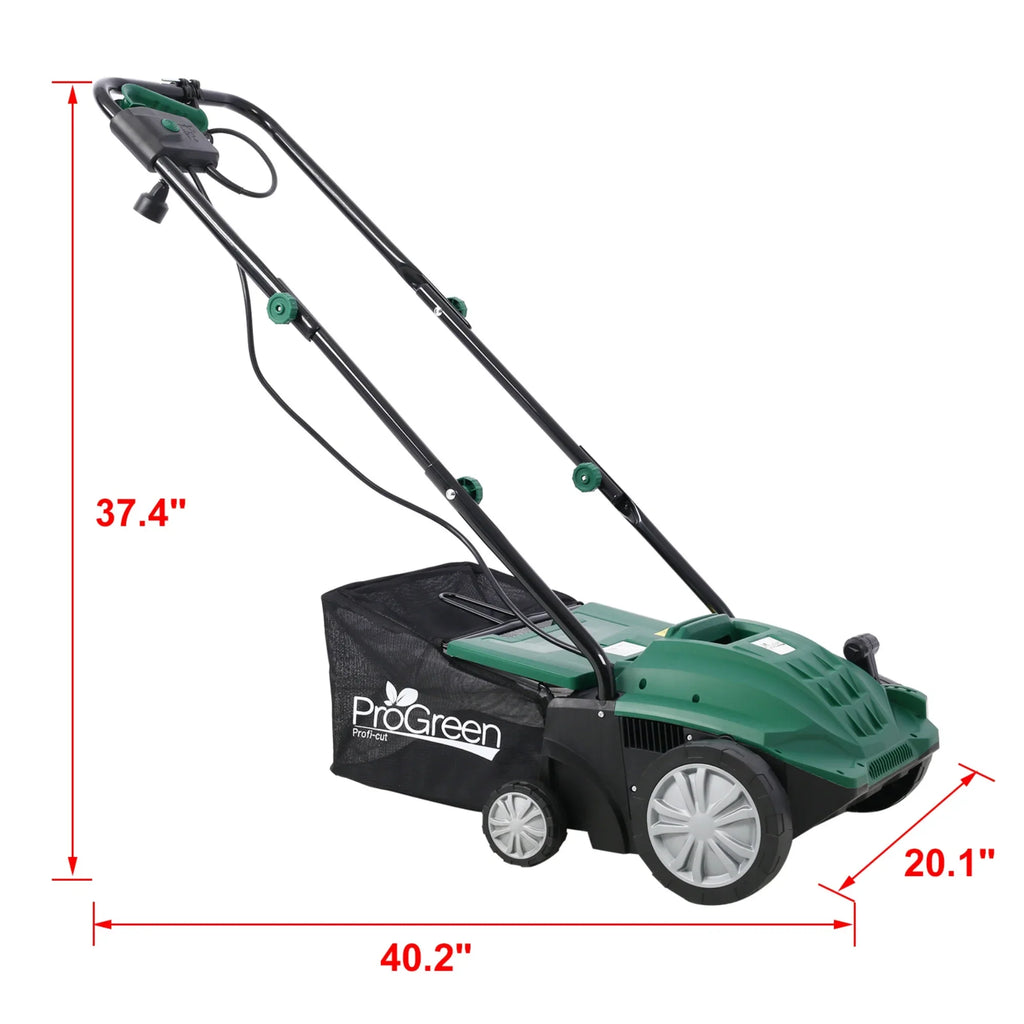 2-in-1 13" Dethatcher & Scarifier, 12 Amp Electric Garden Lawn Mover, Removable Collection Bag extra large 32QT