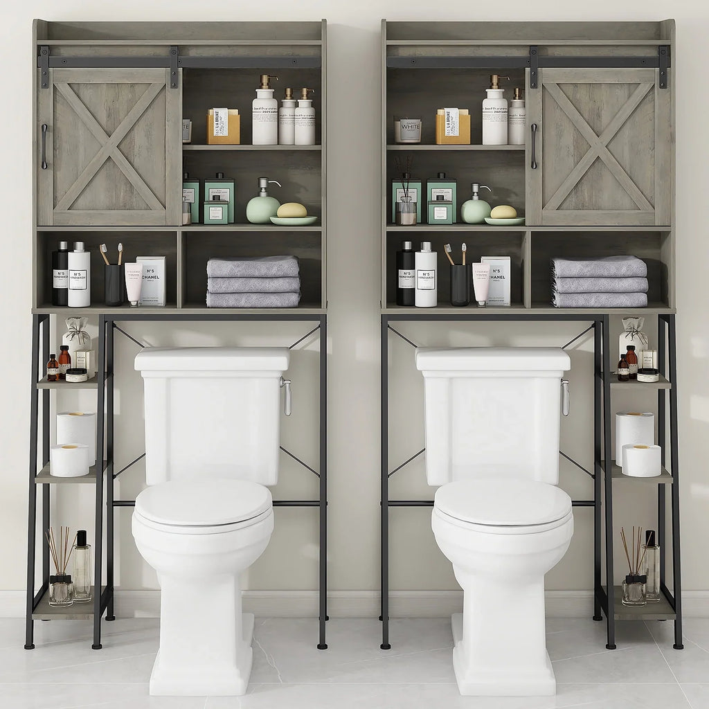 Vabches Over The Toilet Storage Cabinet with Sliding Door and Integrated Toilet Paper Holder, Ideal for Bathrooms, Restrooms, and Laundry Rooms.