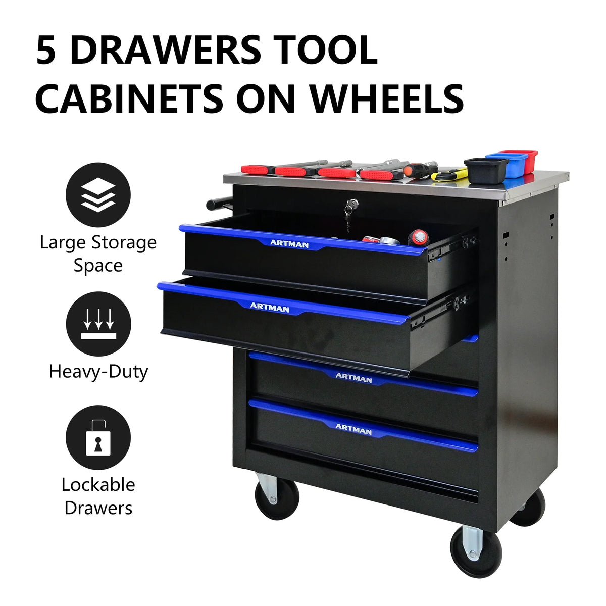 ARTMAN 6-Drawer Tool Storage Chest with Lockable Wheel,6 Drawer Tool Storage Cabinet for Garage, Warehouse, Repair Shop
