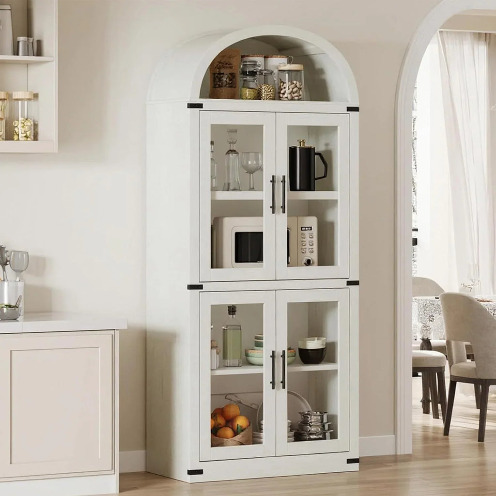 AOILE 72" Tall Arched Farmhouse Bookcase with Doors, Wooden Display Cabinet with Storage Shelves
